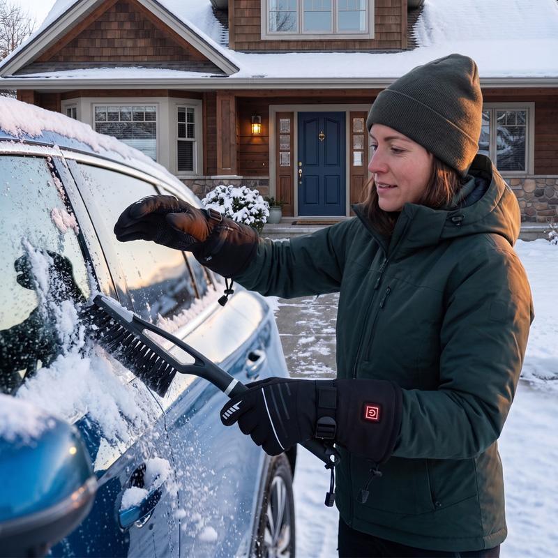 Ololar heated gloves helping people with Raynaud's and cold-sensitive hands stay warm during cold outdoor tasks
