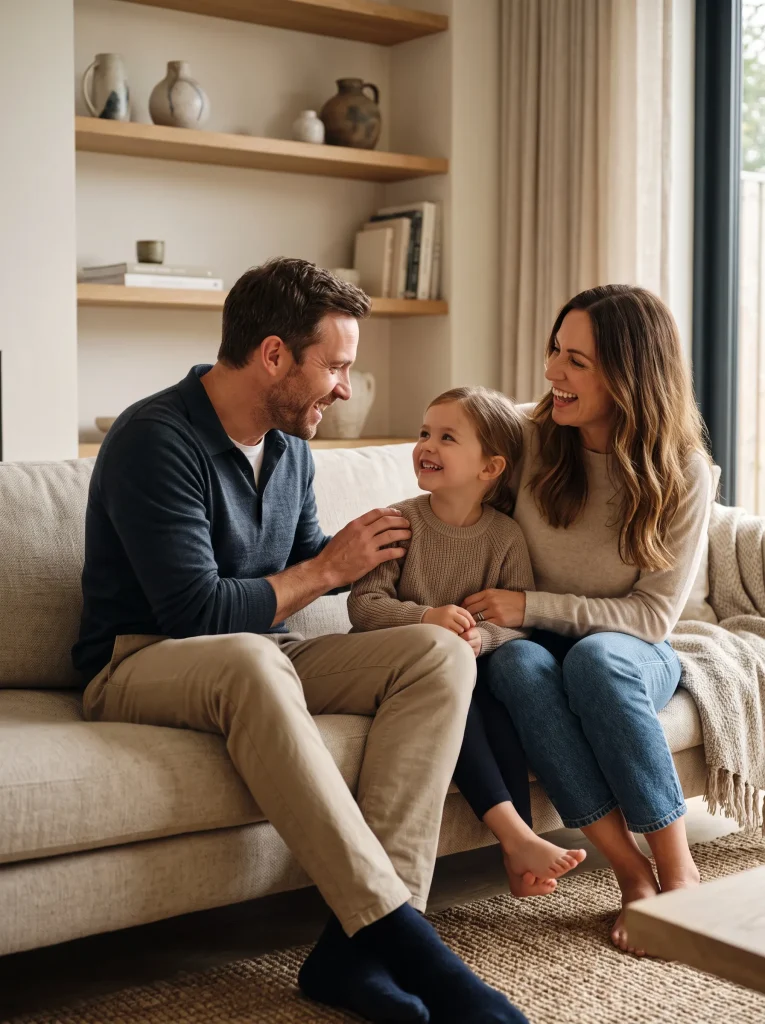 Family enjoying a warm moment together in winter