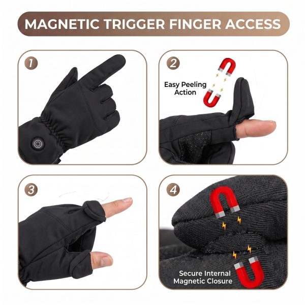 Ololar Flex Series Heated Gloves with magnetic convertible thumb and index finger caps