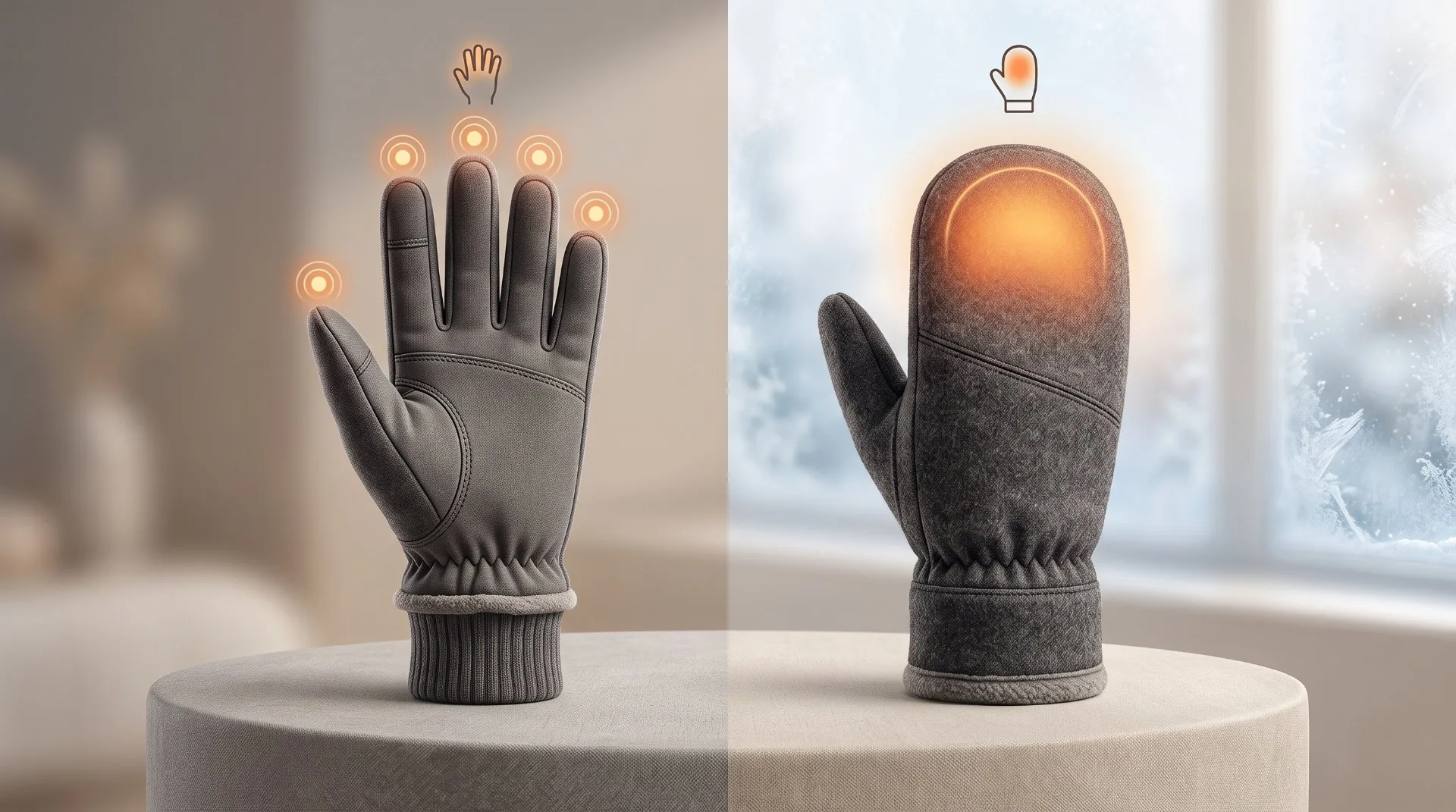 Separate Fingers vs. Fingers Together Comparison of separate finger compartments in gloves and shared finger space in mittens