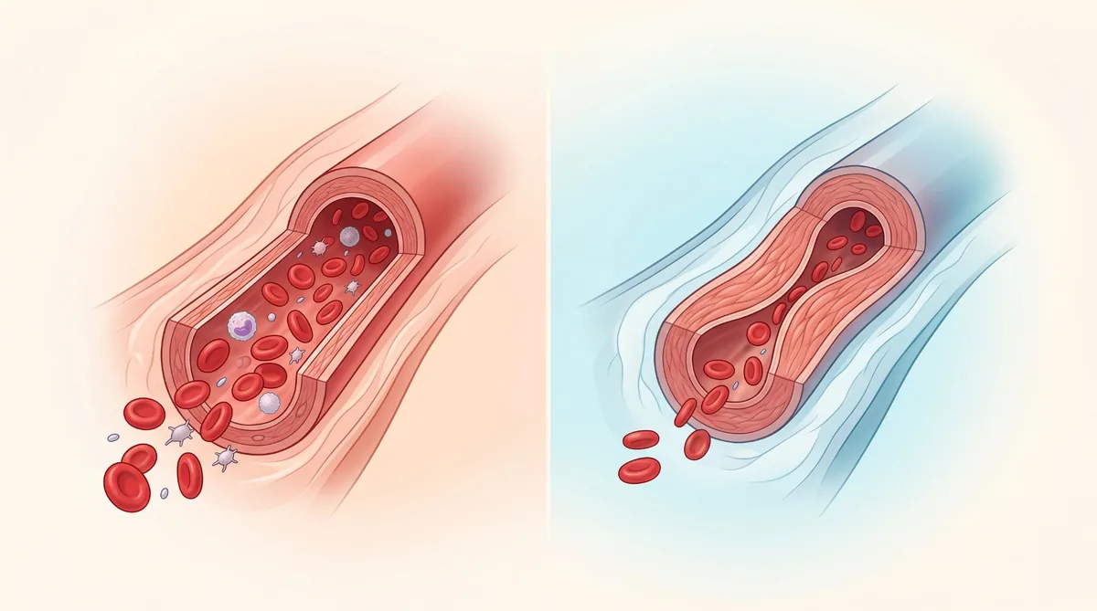 Blood vessel narrowing during a Raynaud&rsquo;s episode compared with normal blood flow